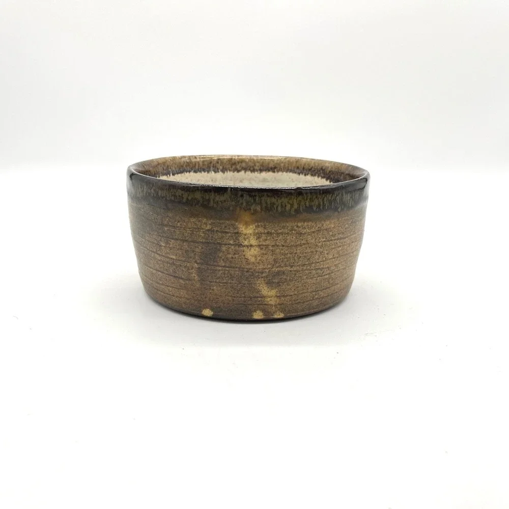 Handmade Studio‎ Pottery Tri-Tone Brown Cream Speckled Glaze Bowl Signed 5in